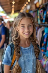 Young Girl Standing in Front of Poster