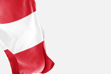 National flag of Peru flutters in the wind. Wavy Peru Flag. Close-up front view.
