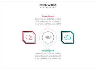 Fototapeta premium Two infographics element. Vector illustration. Vector business template for presentation. Timeline with 2 option. Vector Infographic label design template with icons and 2 options or steps.