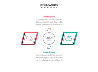 Two infographics element. Vector illustration. Vector business template for presentation. Timeline with 2 option. Vector Infographic label design template with icons and 2 options or steps.