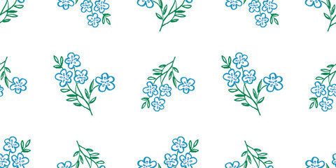 Flowers blue,contour drawing,floral seamless pattern,daisy,leaves,petals,violets,bunch,hand drawn,vector background,paper,textile,isolated on white