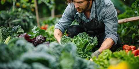A chef harvesting fresh vegetables on a farm