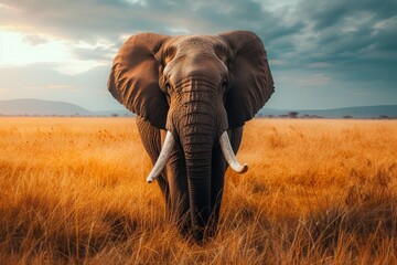Fototapeta premium Majestic Elephant Standing in Field