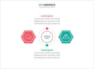 Fototapeta premium Two infographics element. Vector illustration. Vector business template for presentation. Timeline with 2 option. Vector Infographic label design template with icons and 2 options or steps.