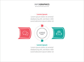 Obraz premium Two infographics element. Vector illustration. Vector business template for presentation. Timeline with 2 option. Vector Infographic label design template with icons and 2 options or steps.