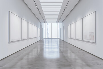 Long Hallway With White Walls and Windows