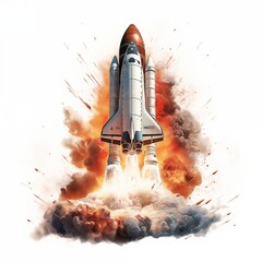 Space Shuttle Lifts Off with a Fiery Blaze Propelling it into Orbit - obrazy, fototapety, plakaty