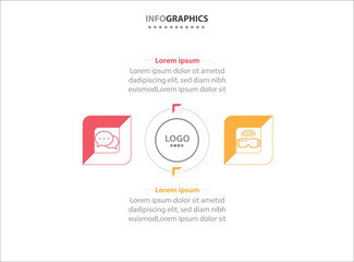 Two infographics element. Vector illustration. Vector business template for presentation. Timeline with 2 option. Vector Infographic label design template with icons and 2 options or steps.