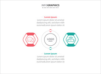 Two infographics element. Vector illustration. Vector business template for presentation. Timeline with 2 option. Vector Infographic label design template with icons and 2 options or steps.