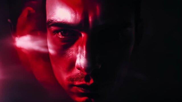 A blurred image of a suspects face emphasizing the confusion and fear they feel as they are interrogated. .