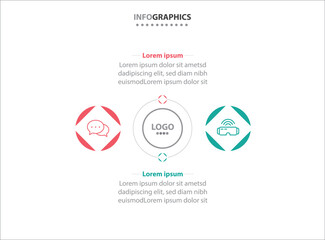 Fototapeta premium Two infographics element. Vector illustration. Vector business template for presentation. Timeline with 2 option. Vector Infographic label design template with icons and 2 options or steps.