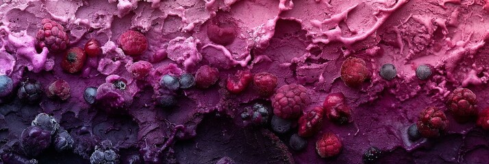 Melted Berry Ice Cream Texture on Purple Background,