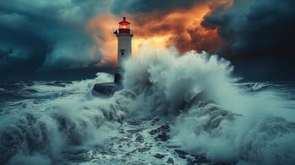 Lighthouse Standing Strong Amidst a Storm