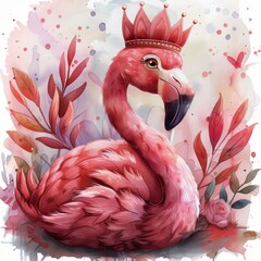 Pink Flamingo Wearing Crown