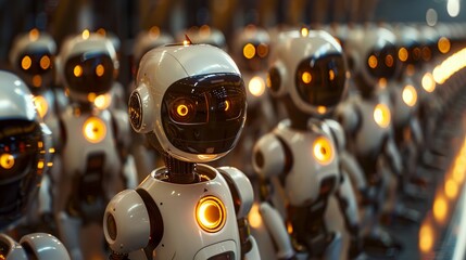 A group of robots are standing in a line