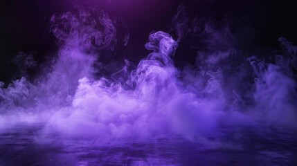 Ground purple fog background, 3d rendering. Smoke cloud scene neon light. Spooky dark magic haze. Panoramic view of the abstract fog.