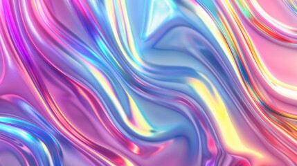 Obraz premium Abstract Holographic iridescent rainbom Y2K fluid background. Lliquid gradient waves surface futuristic texture.Mental health holo modern aesthetic. Trendy Brutalism