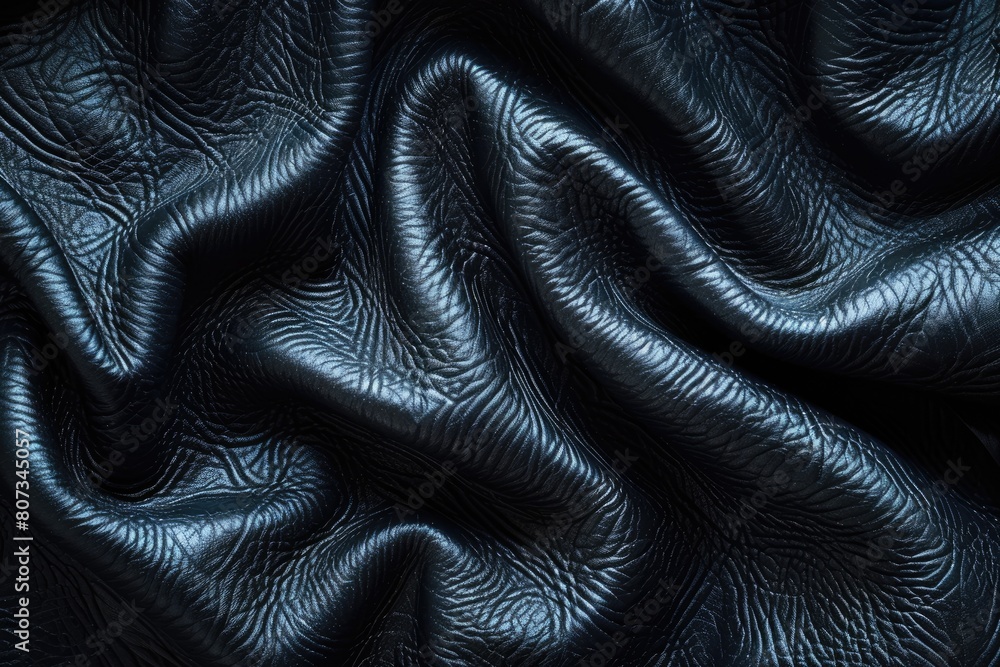 Poster a close up of a black leather material with a zigzag pattern. the material is shiny and smooth to th