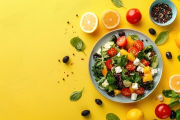 Traditional Greek Salad. Top view macro. Food Photography