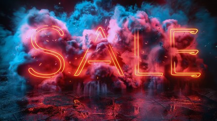 Neon Sale Sign in Cloud Filled Sky