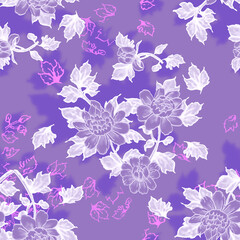 Fototapeta premium Peonies in Purple Floral Seamless Repeat Pattern