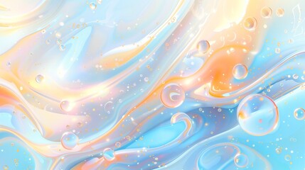 A futuristic vector background with pastel blue and orange soft glow bubbles of abstract shapes.