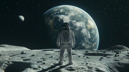Moon Landing: Astronaut Overlooking Earth