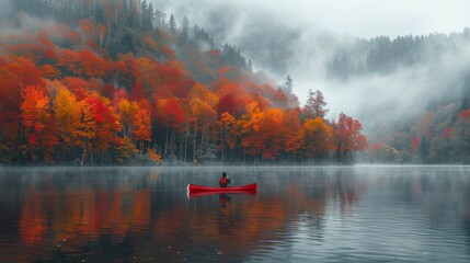 Person Canoeing on Lake Surrounded by Trees