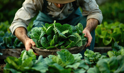 A chef harvesting fresh vegetables on a farm
