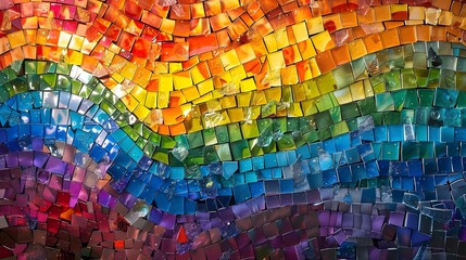 A high-resolution image of an artistic Pride banner featuring a mosaic of photos from past Pride events, waving gently at a lively festival