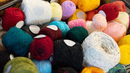 many colorful wool yarn