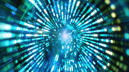 Fototapeta premium Abstract blue color background with motion blur and bokeh. Futuristic concept of cyber technology and data communication in cyberspace.