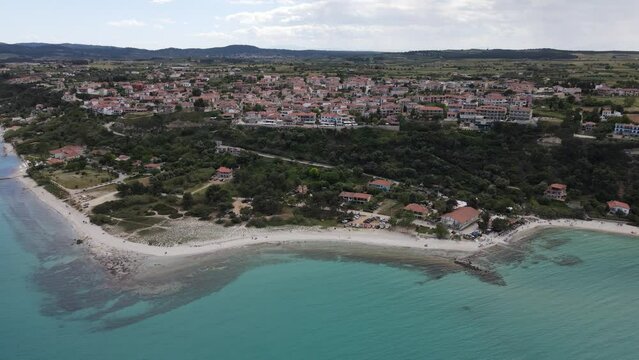 Aerial drone view on beach and sea in Afytos greece holiday and vacation concept