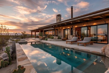 Chic desert bungalow with a private plunge pool and outdoor lounge area,