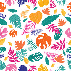 Hand drawn summer floral and tropical leaves pattern