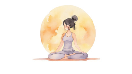 Illustration of a woman meditating in lotus position on a lunar background. concept of self-knowledge, mental health.