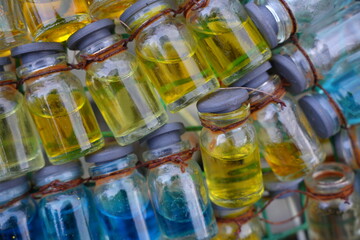 Water in small glass bottles