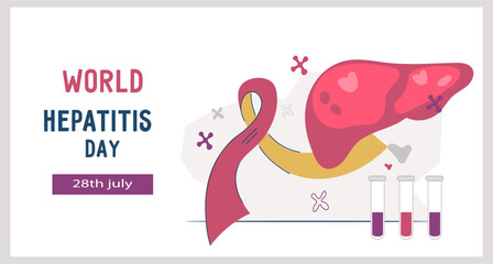 World Hepatitis Awareness Day flyer or web banner template for spreading medical information and preventing hepatitis disease, flat vector illustration.