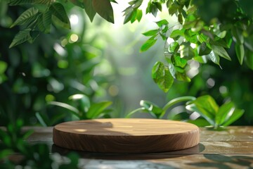 A wooden cutting board on a table, suitable for kitchen concepts