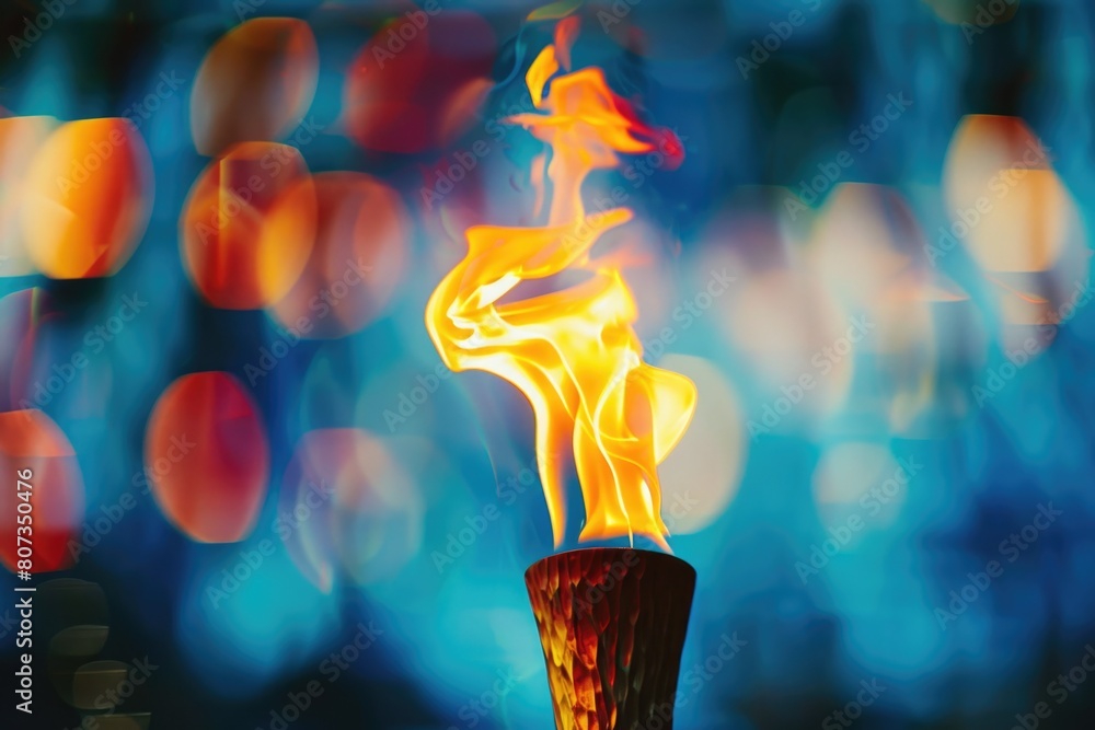 Poster a torch is lit in front of a blurry background. suitable for various concepts and designs