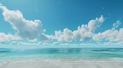 Fototapeta premium Tropical Beach Panorama, Seascape With A Wide Horizon, Showcasing The Beautiful Expanse Of The Sky Meeting The Sea