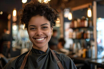 Fototapeta premium Radiant and Skilled: Meet Our Talented Barber and Stylist