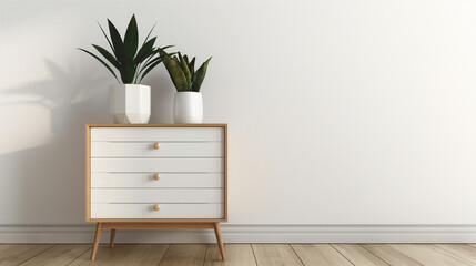 Cómoda branca com planta em uma sala vazia - wallpaper HD