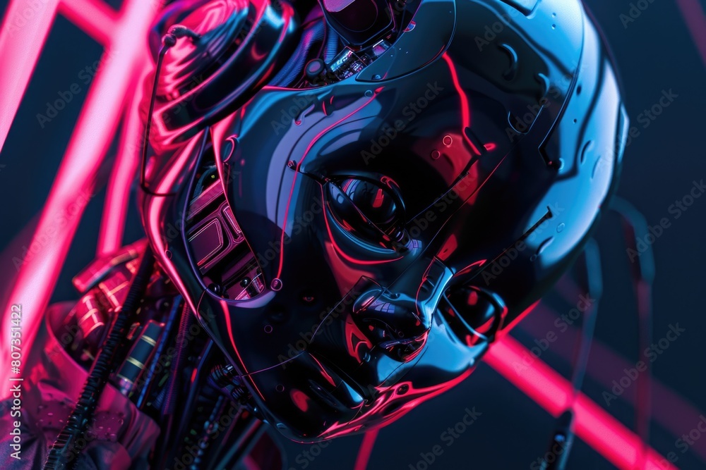 Poster detailed view of a helmet on a robot. ideal for technology concepts