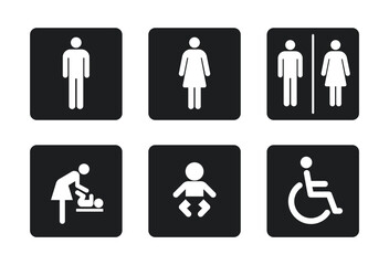 simple common restroom baby change table room disabled symbol icon sign set vector on transparent background