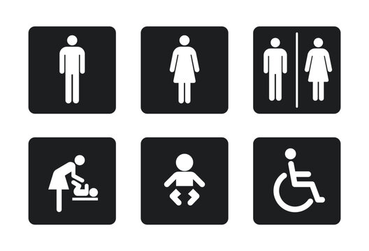 simple common restroom baby change table room disabled symbol icon sign set vector on transparent background