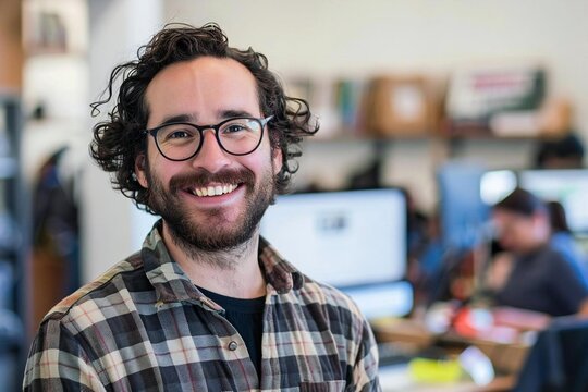 Tech-savvy and Smiling: Portrait of a Male Technical Writer in His Office