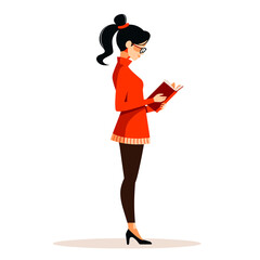 vector girl reading a book on a white background. Generative AI