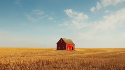 farmhouse in a cornfield, minimalistic style