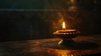 A simple yet cozy image of a lit candle on a wooden table. Perfect for adding warmth to any design